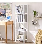 YUFAM 54in Tall Bookshelf 5-Tier Small Narrow Bookcase, Skinny Book Shelf for Small Space, Farmho...