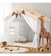 Besrey Kids Play Tent 2 in 1 with Padded Mat and Lights, Large Kids Playhouse with 2 Doors &amp; 4 Wi...