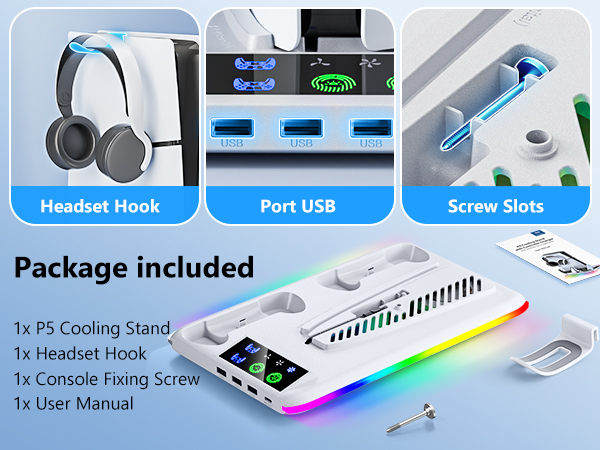 PS5/PS5 Slim Cooling &amp; Charging Station with Cooling Fan,PS5/ PS5 Slim Stand for Disc