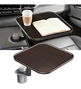 360° Rotation Car Desk for Laptop, Height-Adjustable Cup Holder Table, Wooden Car Food Tray &amp; Lap...