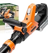 Orange and black power tool, appears to be a garden or lawn maintenance device with extended shaft and control handles.