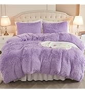 EMME Luxury Purple Fuzzy Duvet Cover Set Twin Size Fluffy Comforter Cover Set for Twin Bed Shaggy...