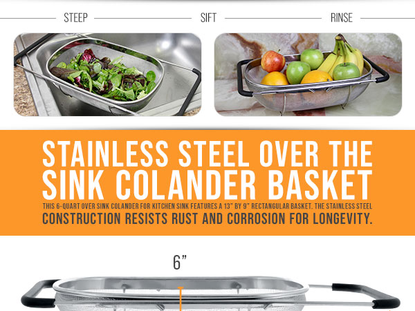 colander strainer stainless steel kitchen mesh sieve drain basket pasta fruit vegetable wash