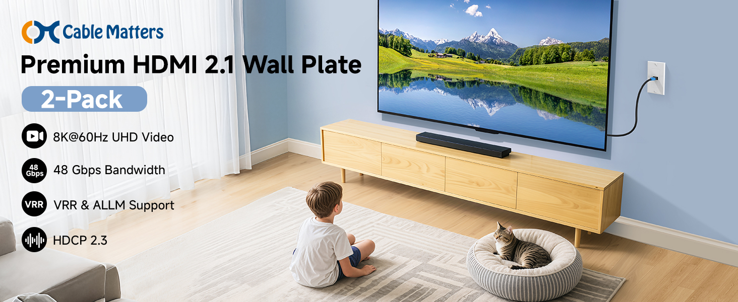 2-Pack 1-Port HDMI Wall Plate in White (4K UHD, ARC, and Ethernet Pass-Thru Support)