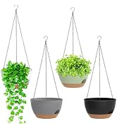 SQKH 8 Inch Hanging Planters for Indoor Outdoor Plants, 4 Pack Plastic Self Watering Hanging Bask...