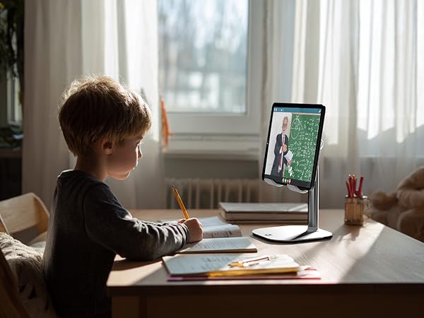 Adjustable iPad stand with charging base, tablet holder for desk and stable iPad stand for kitchen