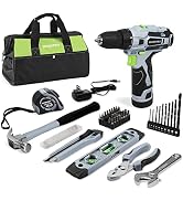 WORKPRO 12V Cordless Drill Driver and Home Tool Kit, Hand Tool Set for DIY, Home Maintenance, 14-...