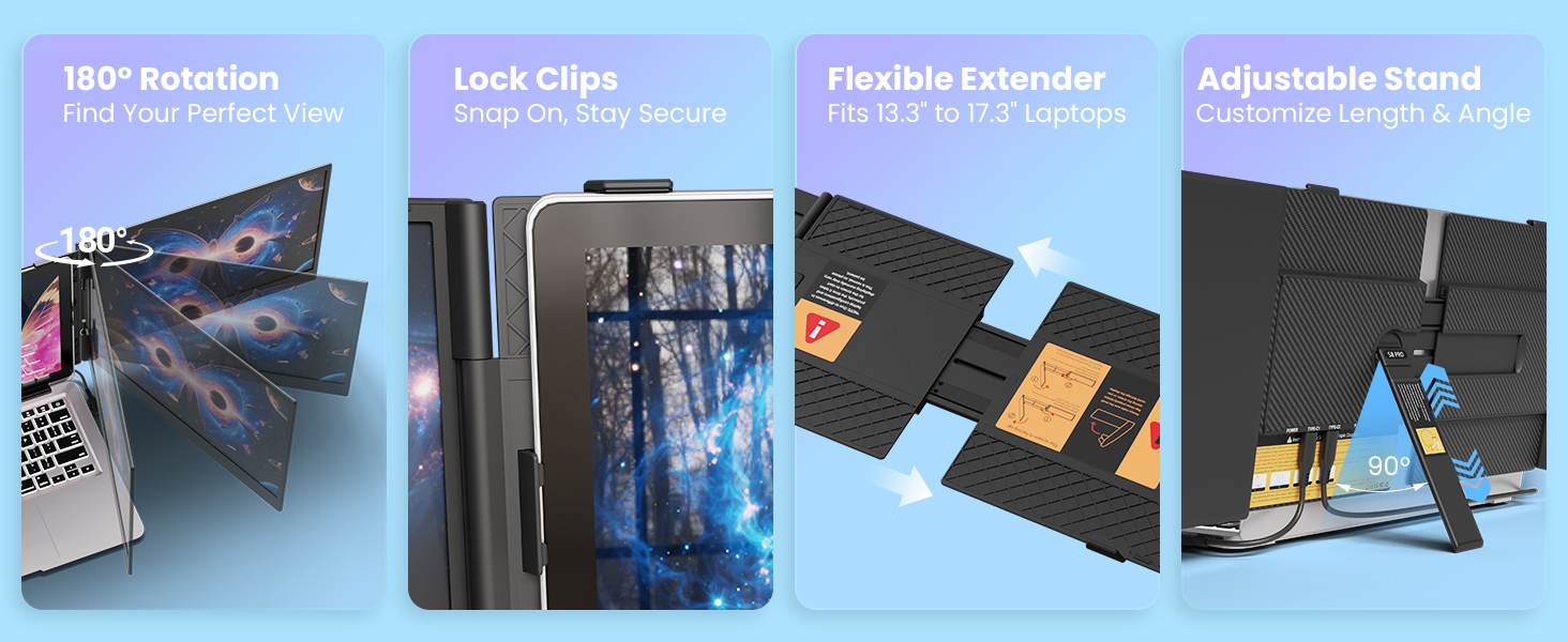 180° Rotation &amp;amp; Lock Clips &amp;amp; Flexible Extender &amp;amp; Adjustable Stand