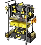 Tool Cart on Wheels, 4-Tier Metal Rolling Utility Cart with Pegboard &amp; Storage Baskets, 242.5 lbs...