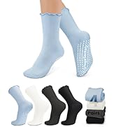 yeuG Pilates Socks with Grips for Women Non Slip Ruffle Socks Grip Socks Cute Turn-Cuff Crew Fril...