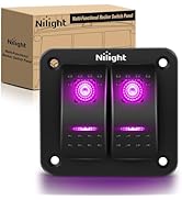 2 Gang Rocker Switch Panel with Purple LED Light 5 Pin On Off Pre-Wired Rocker Switch Aluminum Pa...