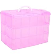 COSICS Large Stackable Craft Storage Containers, 3 Layers Bead Organizers Box with Adjustable Com...