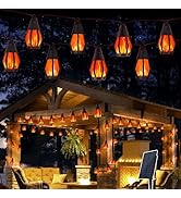 Solar String Lights for Outside, 33Ft Solar Patio Lights with 15 Flickering Flame Light Bulbs, Wa...