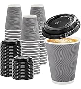 Clawsoff 100 Pack 12 oz Disposable Coffee Cups with Lids, Insulated Ripple Wall To-Go Paper Coffe...