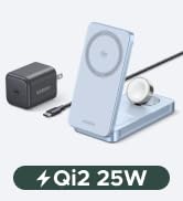 UGREEN 25W 3-in-1 Foldable Magflow Wireless Charger, Qi2 Magsafe Travel Charger for iPhone 17/16/...