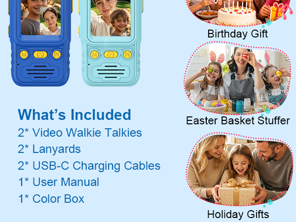 2-Pack Video Walkie Talkies for Kids Boy Girl Age 4-10 Toy Rechargeable Birthday Gift Indoor Outdoor