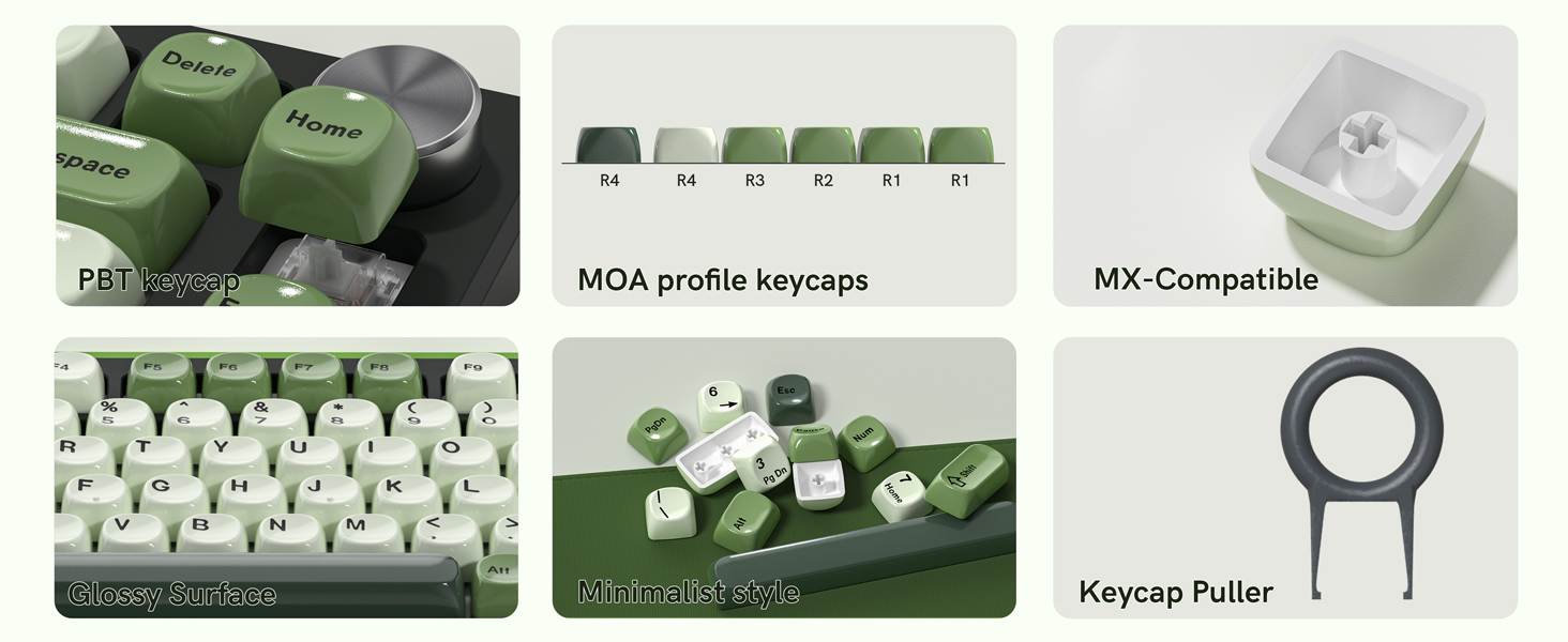 Matcha Green PBT Keycap Set,Glossy Custom Keycaps Ceramic Style, Dye Sublimation MOA Profile