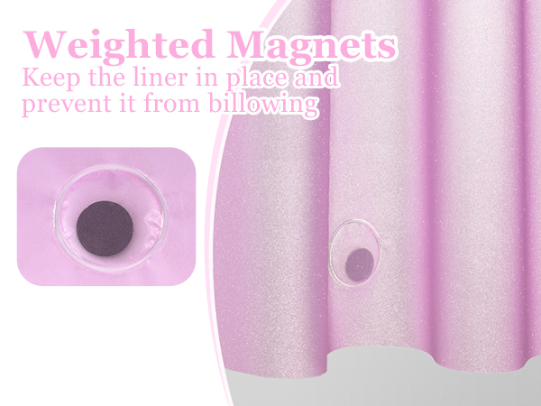 Seenus Dreamy Pink Sparkle Shower Curtain Liner with 3 Large Magnets