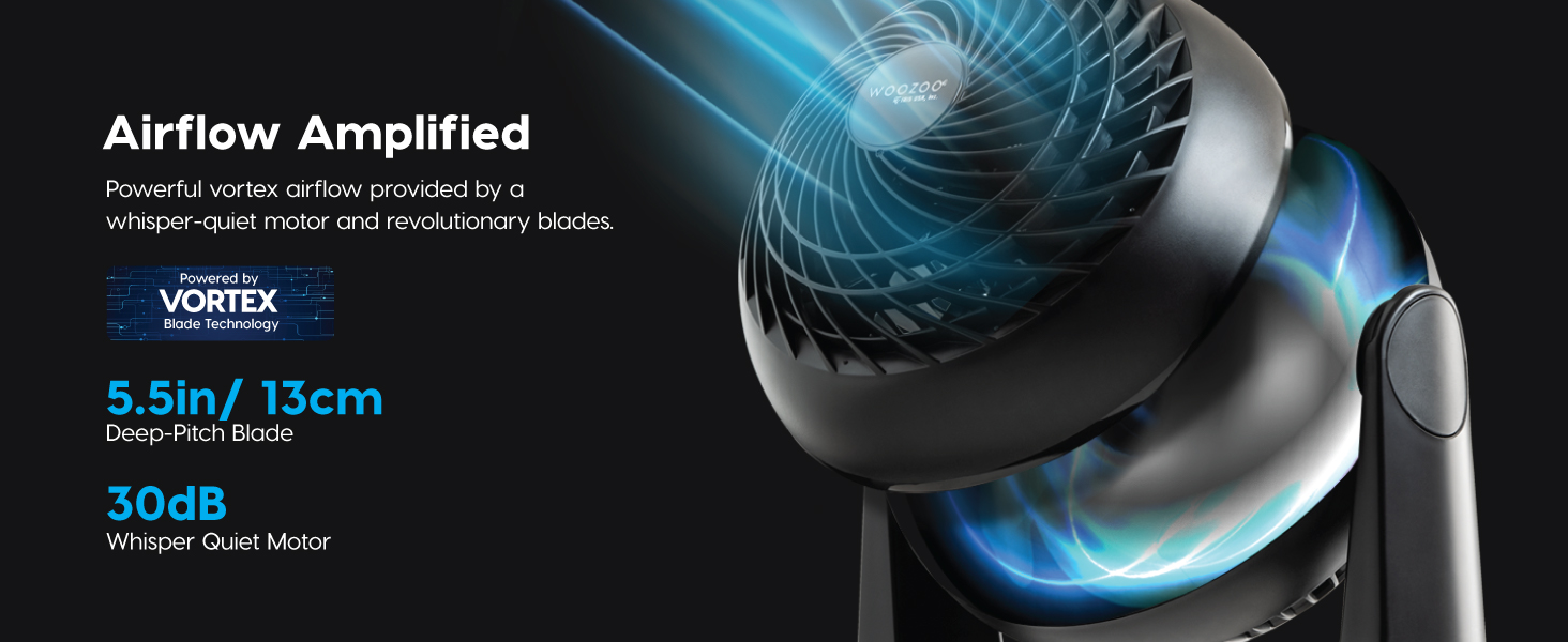 RIS USA WOOZOO Desk Fan, Air Circulator, 3 Speeds, 52ft Max Air Distance, 360° Adjustable Tilt