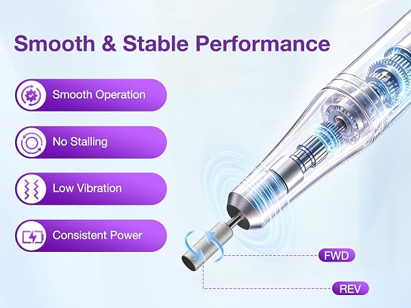 PYRYSA Electric Nail Drill Forward Reverse Rotation No Stalling Consistent Power Low Vibration