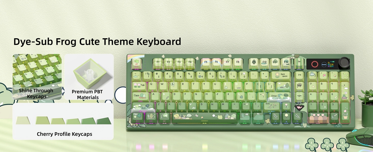 Frog Wireless Mechanical Creamy Keyboard,Gaming Keyboard with Number Pad,98% Keyboard