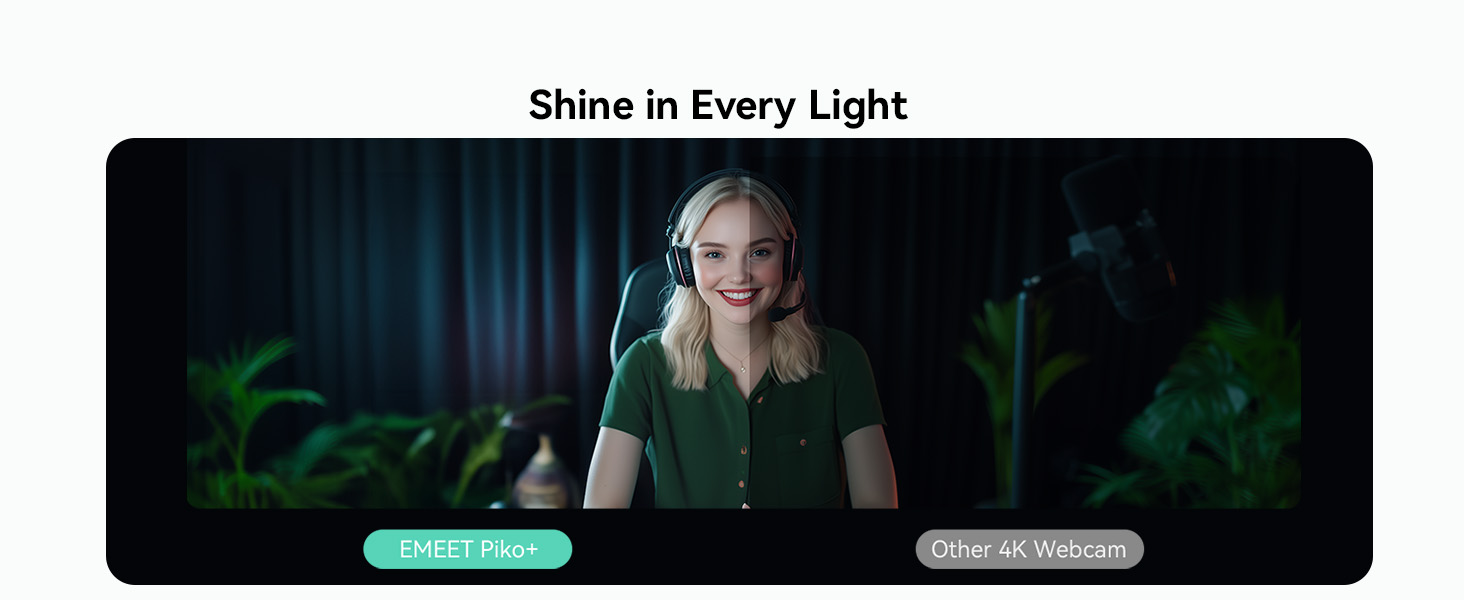 Pecise Face Lighting with the AI-Assisted camera EMEET Piko+
