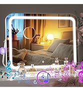Hasipu LED Makeup Mirror with Bluetooth Speaker, 14" x 10" Vanity Mirror with Lights, 3 Modes Lig...