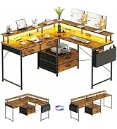 L Shaped Desk with 4 Fabric Drawers, 78.7" Home Office Desk with Printer Storage Shelf &amp; Power Ou...