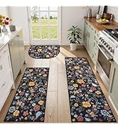 KIMODE Kitchen Rugs Sets of 3, Boho Floral Kitchen Rugs Non Slip Washable, 20"x32"+20"x47"+20"x59...