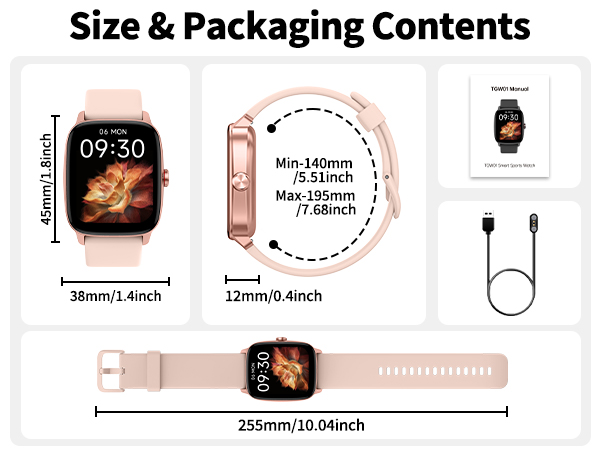 smart watch for women Size &amp; Packaging Contents