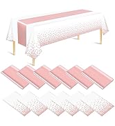 Barafat 12 Pack Rose Gold Color Tablecloth Table Runner Set, Disposable Tablecloth, White &amp; Rose ...