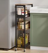 Kssiaz Slim Storage Rolling Cart, 4 Tier Narrow Cart with Wheels, Metal Kitchen Rolling Cart for ...