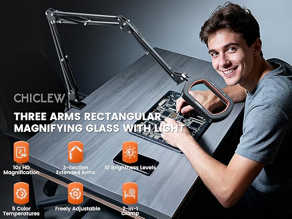 10X Rectangle Magnifying Glass with Light