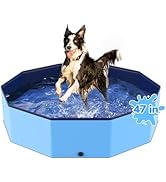 Bilibara 47'' Foldable Dog Pet Bath Pool, Heavy Duty Non-Slip Kiddie Pool, Plastic Pet Wading Poo...