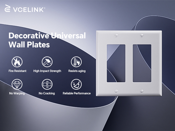 VCELINK UL Listed 2 Gang Decora Wall Plate White