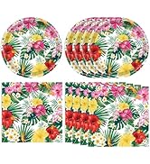 DURYGEN 40PCS Hawaiian Luau Party Decoration, Luau Decoration Aloha Tropical Palm Leaves Tablewar...