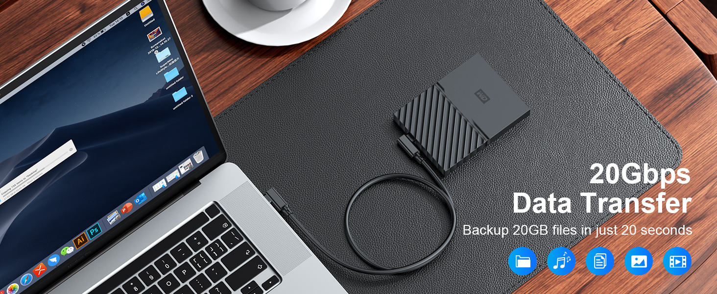 C to USB C Cable Right Angle 20Gbps
