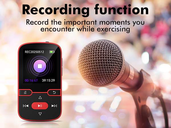 64GB Clip MP3 Player with Bluetooth 5.3, A-B Repeat, Audio Shuffle Playback