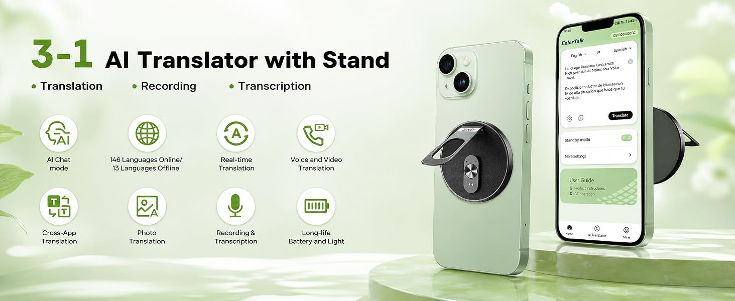 AI Translator Device, Smart Wearable Translator for 165 Languages Real-Time Two-Way Translation,
