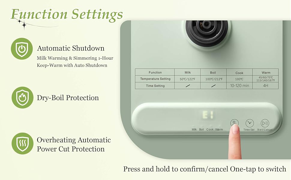 Automatic Shutdown Dry-Boil Protection Overheating AutomaticPower Cut Protection