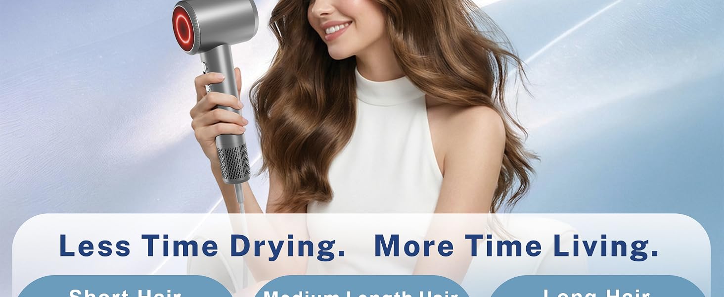 High-speed blow dryer for short, long, thick, wavy, and curly hair