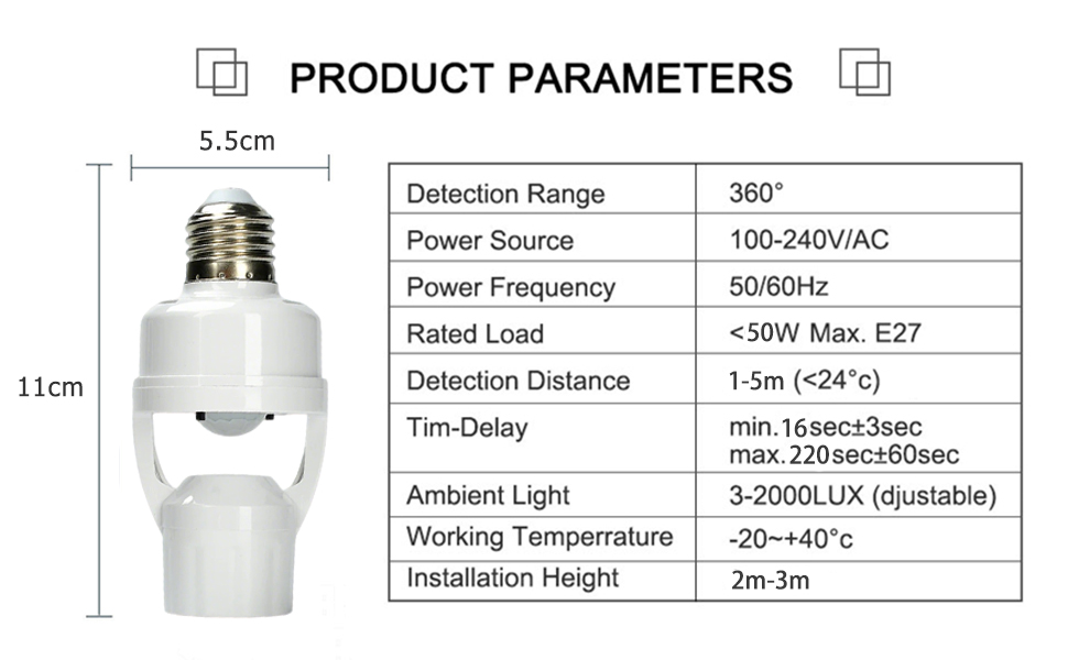 Human Body Infrared Motion Sensor Light Socket
