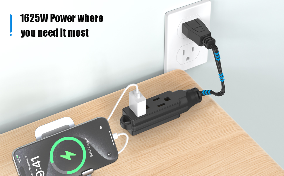 1 Ft Short Power Extension Cord, HICITY 3 Outlet Extension Cord, 3 Prong Grounded Wire