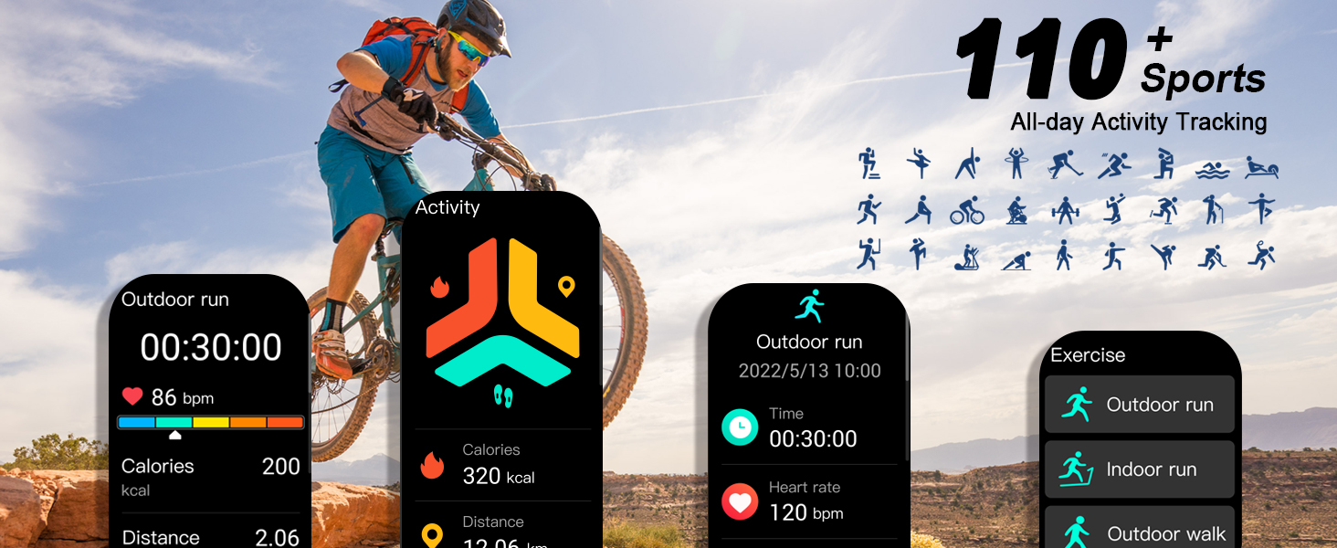 a man riding a bike with a mountain bike and a number of minutes running.