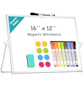Dry Erase Small White Board, 16" x 12" Magnetic Desktop Whiteboard Stand | Double-Sided Magnetic,...