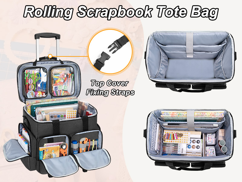 CURMIO Rolling Scrapbook Tote on Wheels