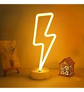 ENUOLI Lightning Neon Signs Warm White Decoration Art LED Lightning Neon Lights with Base Indoor ...