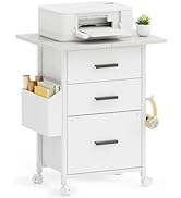 Mexin 3 Drawer File Cabinet with 24'' Extended Desktop, Mobile Filing Cabinet, Printer Stand, Rol...