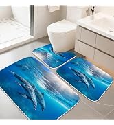 Final Friday Sea Animals Undersea Dolphins Bathroom Rugs and Mats Sets 3 Piece, Memory Foam 20 x ...