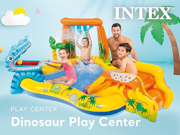 Intex Inflatable Kids Dinosaur Play Center Outdoor Water Park Pool with Slide